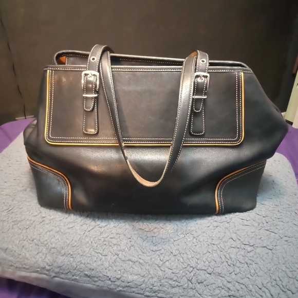 Coach Hamptons black and tan purse - Picture 1 of 8